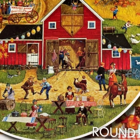 NIB ROUND JIGSAW PUZZLE 750 piece Fall season Bob Pettes Americana harvest scene - Picture 5 of 11